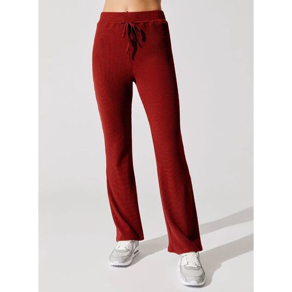 (L) NWT $128 Carbon38 Brushed Ribbed Flare Pants Rum Wine Red - Picture 2 of 8